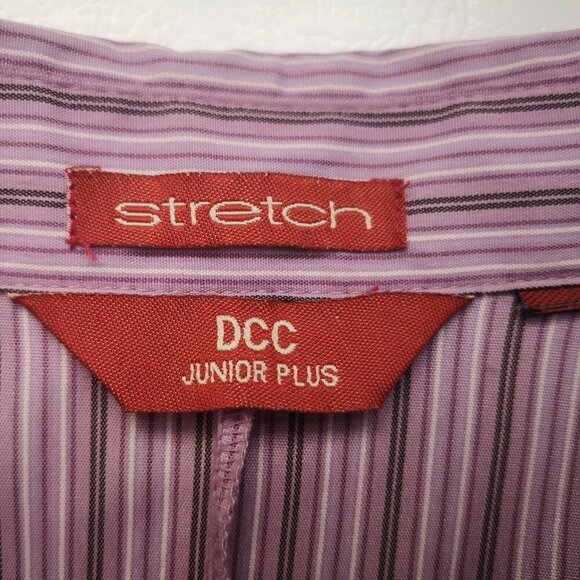 DCC Stretch Junior Plus Ladies Purple Black & White Striped Zipper Closure Shirt - Picture 3 of 8
